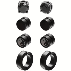 4 Pairs Magnetic Stud Earrings Black